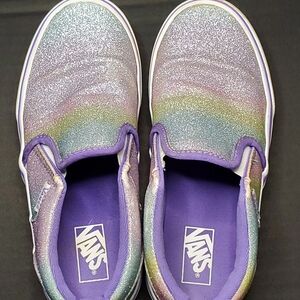 Vans Kids Glitter Slip-On Sneakers in Purple with Rainbow Accents